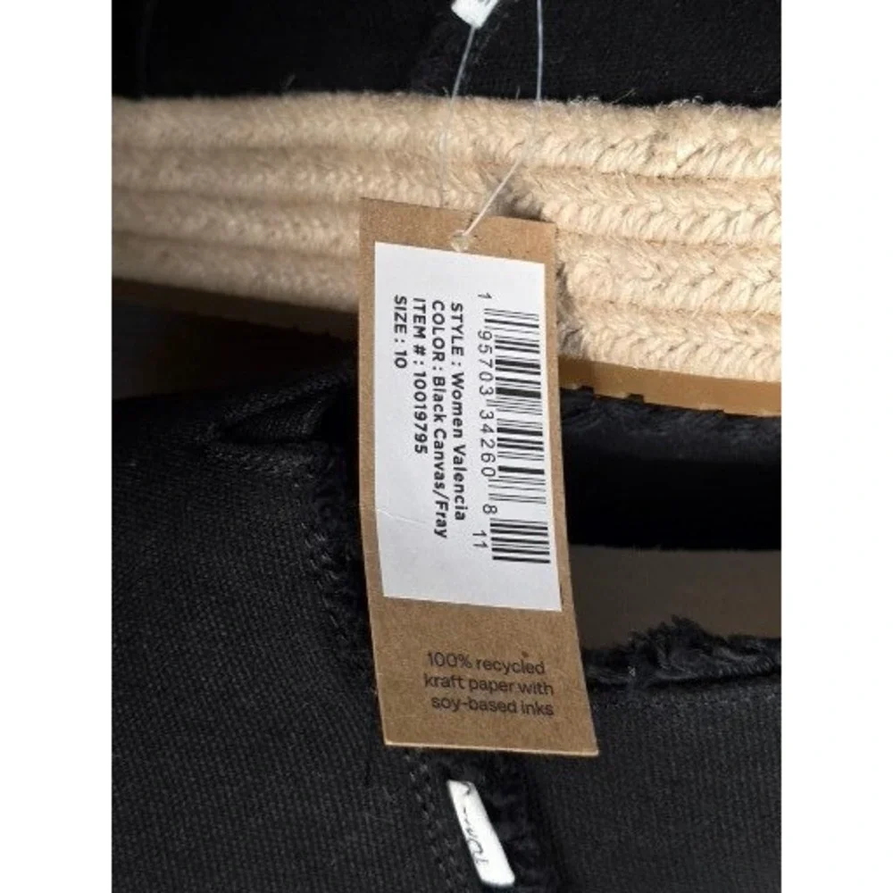 Toms Valencia Black Canvas Fray Platform Espadrille Slip On Shoes Womens 10 NEW